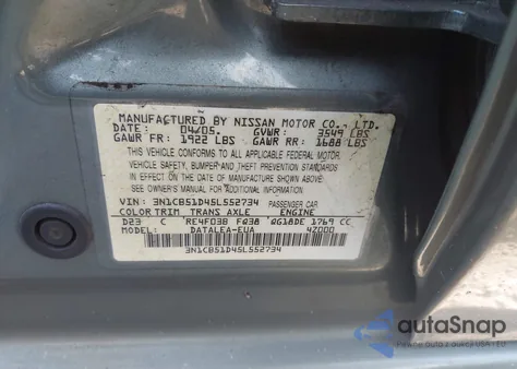 2005 Nissan Sentra 1.8S z USA, uszkodzony, nr VIN 3N1CB51D45L552734
